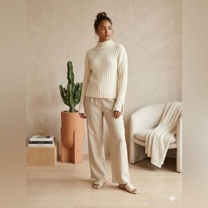 Generation K Modern Minimalist Cream Ribbed Mock Neck Sweater,Super Soft Stretch